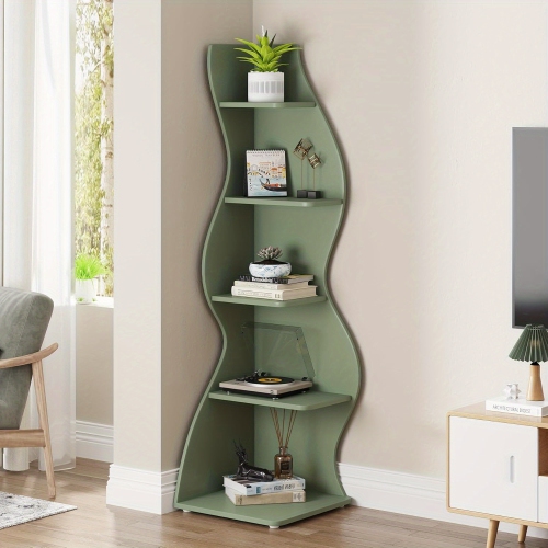 Lantine Corner Shelf, Modern 5-Tier Wall Corner Bookshelf, Stylish Corner Small Bookcase Storage Rack Plant Stand with Unique Shape for Living Room,