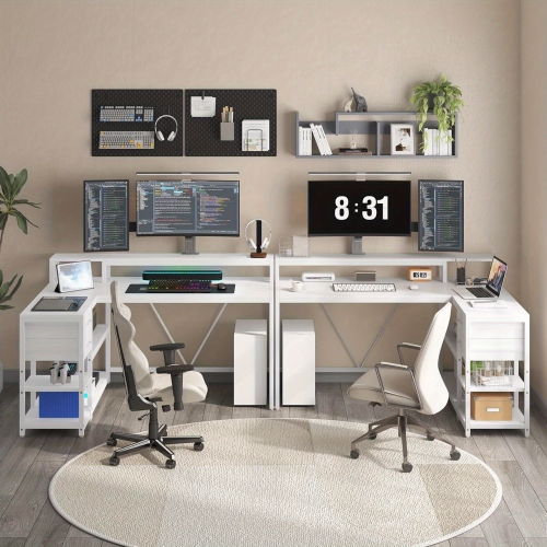 Lantine L Shaped Desk With Drawers And Storage Shelves,Home Office L Corner Desk With Monitor Stand,55" X 24" Desktop Computer Desk,Gaming Desk Study