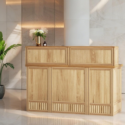 Lantine 57" Reception Desk With Counter, Modern Front Desk With Metal Frame, Wooden Retail Checkout Counter For Office, Reception Room, Beauty Salon,