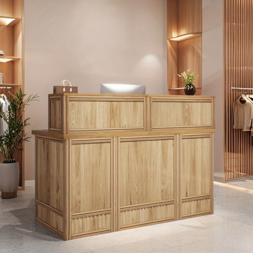 Lantine 57" Reception Desk With Counter, Modern Front Desk With Metal Frame, Wooden Retail Checkout Counter For Office, Reception Room, Beauty Salon,