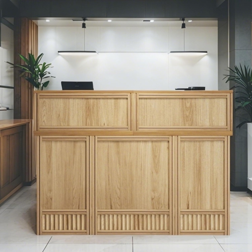 Lantine 57" Reception Desk With Counter, Modern Front Desk With Metal Frame, Wooden Retail Checkout Counter For Office, Reception Room, Beauty Salon,