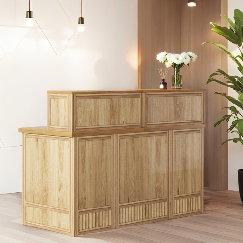 Lantine 57" Reception Desk With Counter, Modern Front Desk With Metal Frame, Wooden Retail Checkout Counter For Office, Reception Room, Beauty Salon,