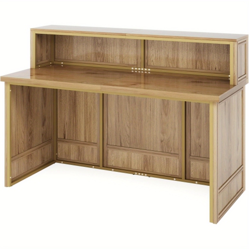 Lantine 57" Reception Desk With Counter, Modern Front Desk With Metal Frame, Wooden Retail Checkout Counter For Office, Reception Room, Beauty Salon,