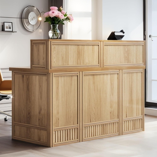 Lantine 57" Reception Desk With Counter, Modern Front Desk With Metal Frame, Wooden Retail Checkout Counter For Office, Reception Room, Beauty Salon,