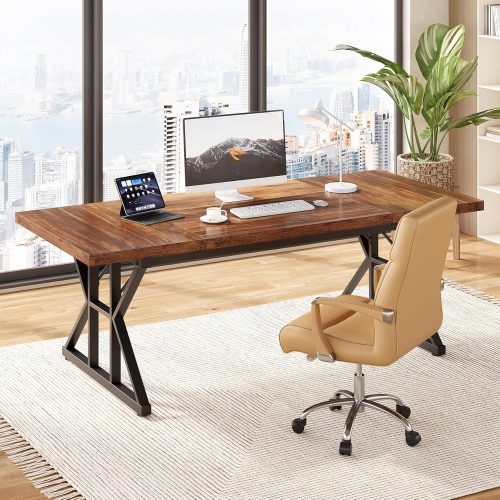 LANTINE  6Ft Conference Table, 70.86 L X 31.49 W X 29.52 H Inches Rectangle Meeting Room Table, Rustic Wood Seminar Table Executive Desk for Office