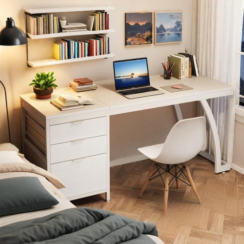 Lantine Study table, White Computer Desk With 3 Drawers, Modern PC Desk With File Storage, 59-Inch Writing Table Workstation With Large Desktop And