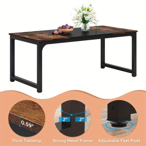 Lantine Conference Table, 6FT Meeting Seminar Table Rectangular Meeting Room Table, 70.8L x 31.5W x 29.5H, Rustic Brown/ Black