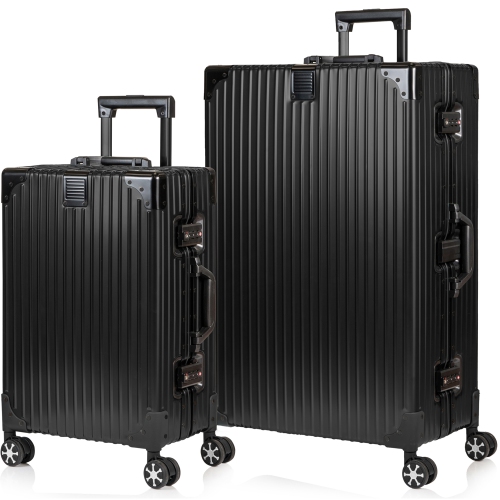 CHAMPS Elite Aluminum 2-Piece Luggage Set -Black