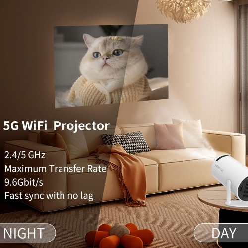 LQWELL Mini Projector with WiFi 5G, BT5.0, Automatic Keystone Correction, 130-Inch Display, 4K Support, HDMI, Android 11.0