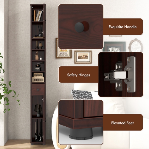 Gymax Tall Slim Bathroom Storage Cabinet Linen Tower w/Drawer Adjustable Shelves