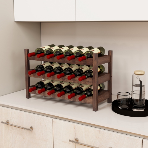 Gymax 3 Tier 18 Bottle Wine Storage Cabinet Shelf Bamboo Wine Rack for Wine Lovers