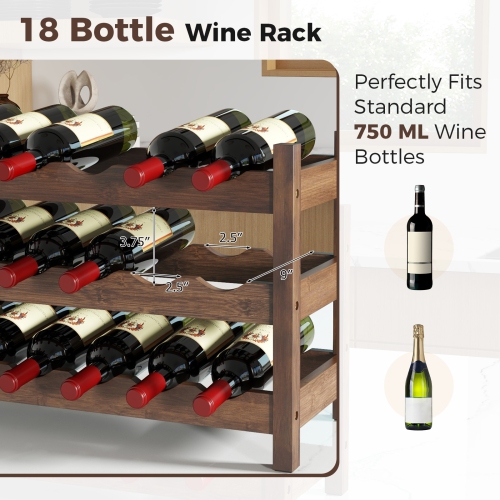 Gymax 3 Tier 18 Bottle Wine Storage Cabinet Shelf Bamboo Wine Rack for Wine Lovers