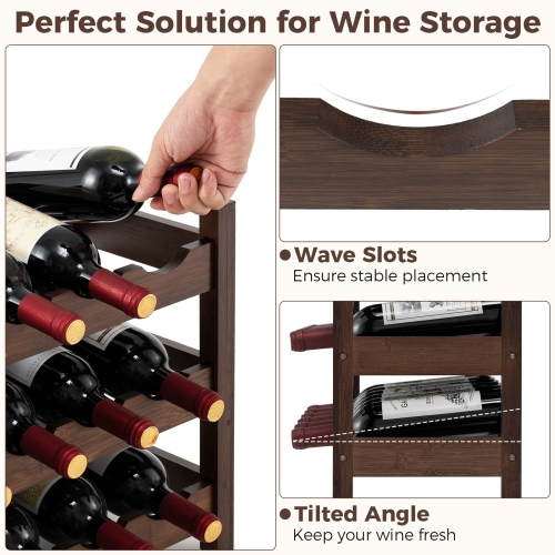 Gymax 3 Tier 18 Bottle Wine Storage Cabinet Shelf Bamboo Wine Rack for Wine Lovers