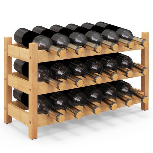 Gymax 3 Tier 18 Bottle Wine Storage Cabinet Shelf Bamboo Wine Rack for Wine Lovers