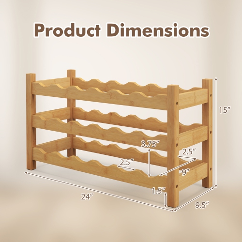 Gymax 3 Tier 18 Bottle Wine Storage Cabinet Shelf Bamboo Wine Rack for Wine Lovers