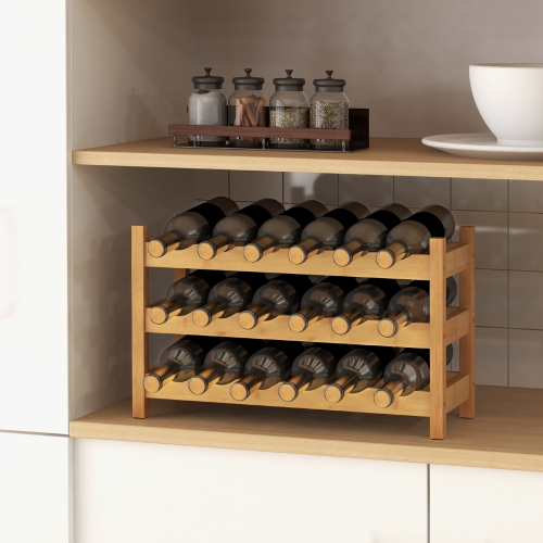 Gymax 3 Tier 18 Bottle Wine Storage Cabinet Shelf Bamboo Wine Rack for Wine Lovers