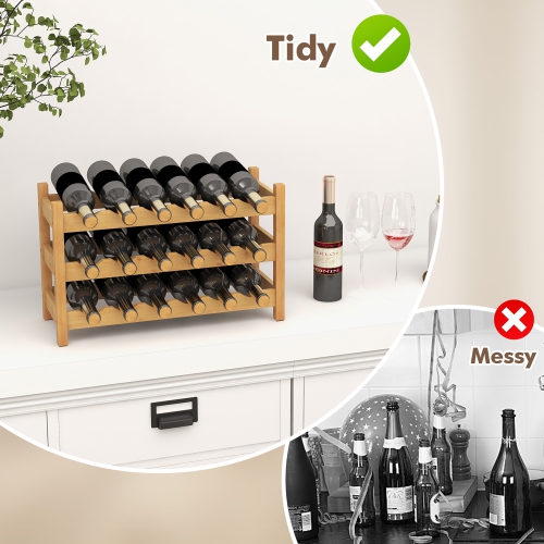 Gymax 3 Tier 18 Bottle Wine Storage Cabinet Shelf Bamboo Wine Rack for Wine Lovers