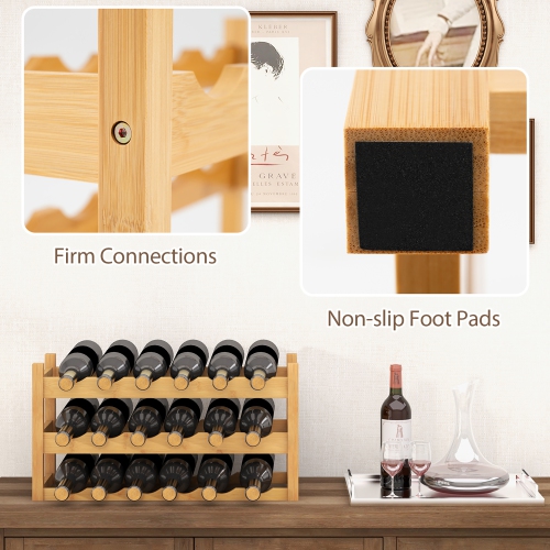 Gymax 3 Tier 18 Bottle Wine Storage Cabinet Shelf Bamboo Wine Rack for Wine Lovers