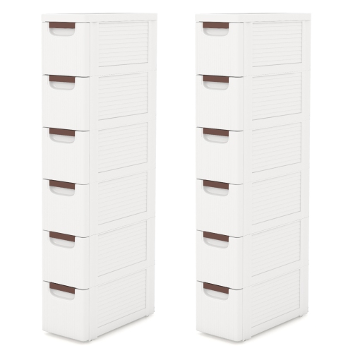 Gymax 2PCS 6-Drawer Narrow Rolling Storage Cabinet w/ Pull Handles Built-in Wheels