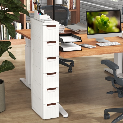 Gymax 2PCS 6-Drawer Narrow Rolling Storage Cabinet w/ Pull Handles Built-in Wheels