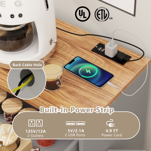 Gymax Tilt Out Trash Can Cabinet w/ Outlets 2 Drawers Adjustable Shelf Anti-Tipping Kit