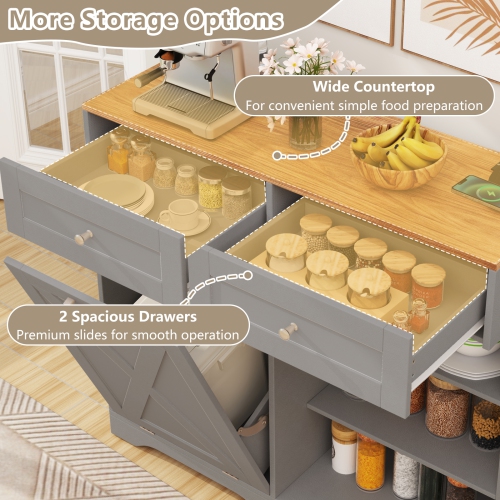 Gymax Tilt Out Trash Can Cabinet w/ Outlets 2 Drawers Adjustable Shelf Anti-Tipping Kit