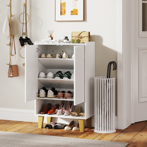 Gymax Shoe Storage Cabinet Freestanding Shoe Organizer w/ Anti-tipping Kit Open Shelf