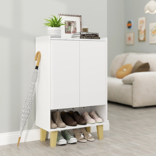 Gymax Shoe Storage Cabinet Freestanding Shoe Organizer w/ Anti-tipping Kit Open Shelf