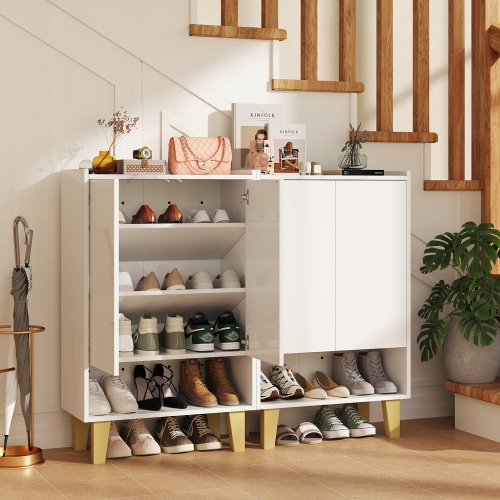 Gymax Shoe Storage Cabinet Freestanding Shoe Organizer w/ Anti-tipping Kit Open Shelf