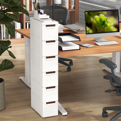 Gymax 6-Drawer Narrow Rolling Storage Cabinet w/ Pull Handles Built-in Wheels