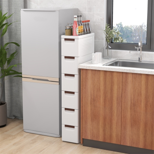 Gymax 6-Drawer Narrow Rolling Storage Cabinet w/ Pull Handles Built-in Wheels