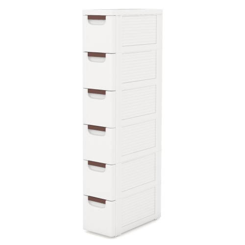 Gymax 6-Drawer Narrow Rolling Storage Cabinet w/ Pull Handles Built-in Wheels