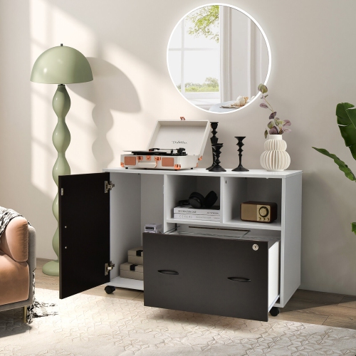 Gymax Mobile File Cabinet Lockable Lateral Filing Shelves for Letter / Legal / A4 Size