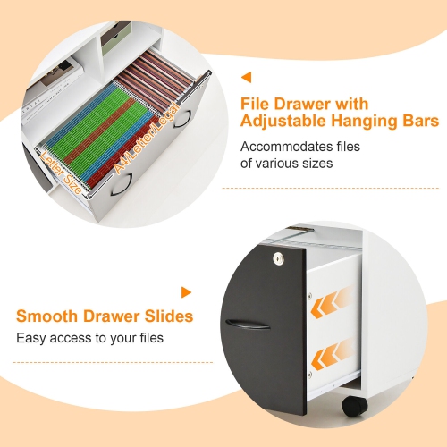 Gymax Mobile File Cabinet Lockable Lateral Filing Shelves for Letter / Legal / A4 Size