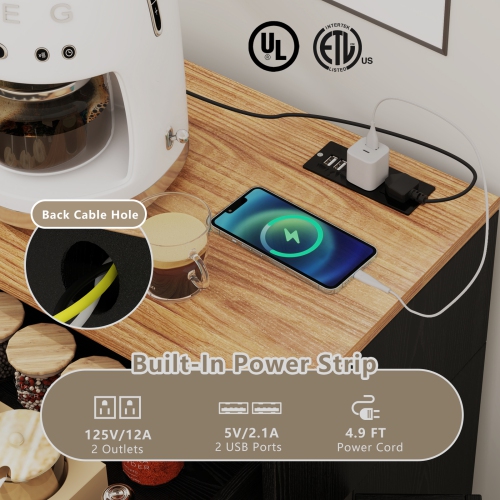 Gymax Tilt Out Trash Can Cabinet w/ Outlets 2 Drawers Adjustable Shelf Anti-Tipping Kit