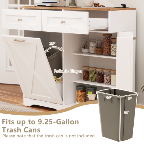 Gymax Tilt Out Trash Can Cabinet w/ Outlets 2 Drawers Adjustable Shelf Anti-Tipping Kit