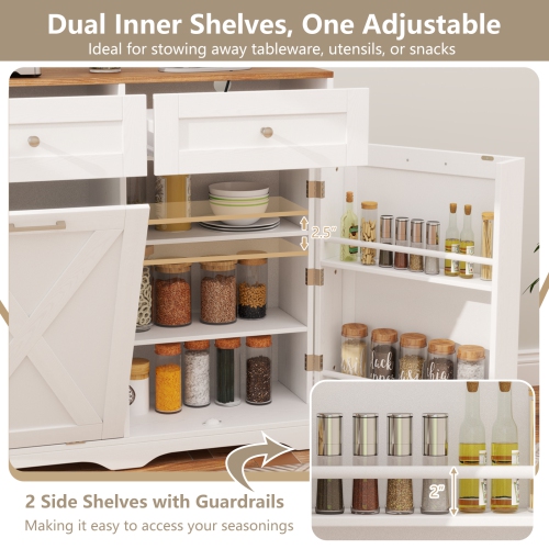 Gymax Tilt Out Trash Can Cabinet w/ Outlets 2 Drawers Adjustable Shelf Anti-Tipping Kit