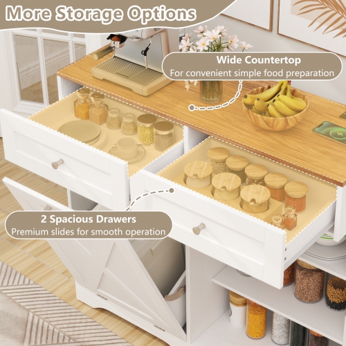 Gymax Tilt Out Trash Can Cabinet w/ Outlets 2 Drawers Adjustable Shelf Anti-Tipping Kit