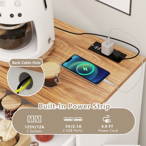 Gymax Tilt Out Trash Can Cabinet w/ Outlets 2 Drawers Adjustable Shelf Anti-Tipping Kit