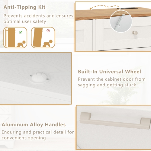 Gymax Tilt Out Trash Can Cabinet w/ Outlets 2 Drawers Adjustable Shelf Anti-Tipping Kit