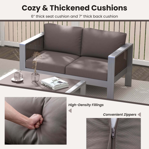 Gymax Patio Aluminum Loveseat Sofa Modern Outdoor Furniture w/ Thick Back & Seat Cushions