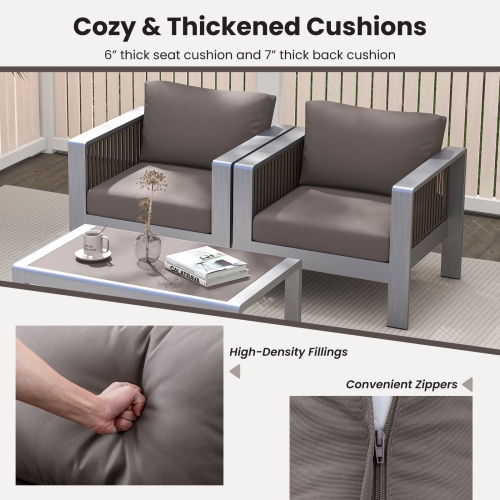 Gymax 2 Piece Aluminum Patio Furniture Set Outdoor Sectional Sofa Set w/ Thick Cushions