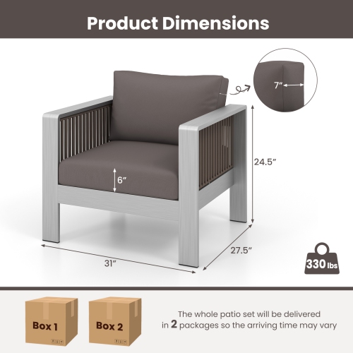 Gymax 2 Piece Aluminum Patio Furniture Set Outdoor Sectional Sofa Set w/ Thick Cushions