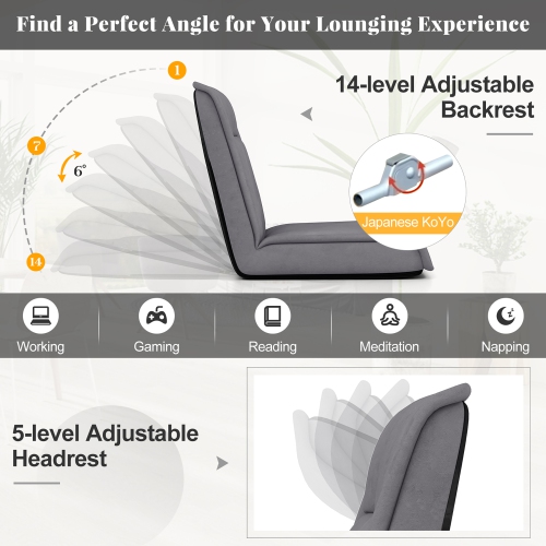 Gymax Folding Floor Chair Convertible Lazy Sofa Chair w/ Adjustable Backrest