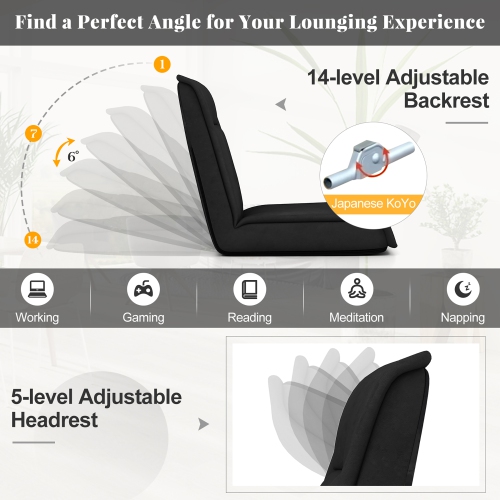 Gymax Folding Floor Chair Convertible Lazy Sofa Chair w/ Adjustable Backrest