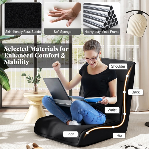 Gymax Folding Floor Chair Convertible Lazy Sofa Chair w/ Adjustable Backrest