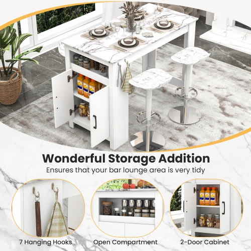Gymax 47'' Long Counter Height Table Bar Table Faux Marble Pub Table w/ Cabinet