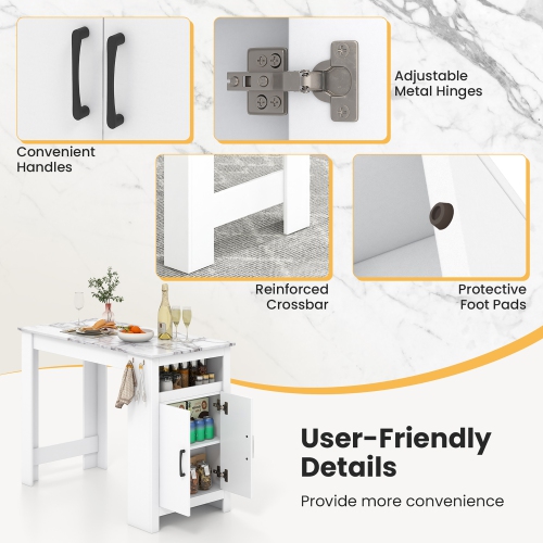 Gymax 47'' Long Counter Height Table Bar Table Faux Marble Pub Table w/ Cabinet
