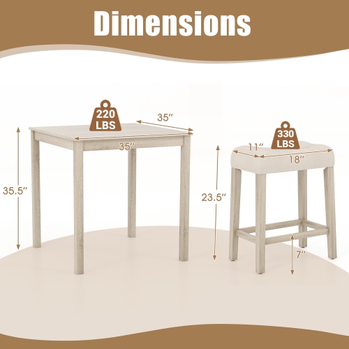 Gymax 5 PCS Square Bar Table Set for 4 w/ Padded Stools Rubber Wood Legs for Kitchen