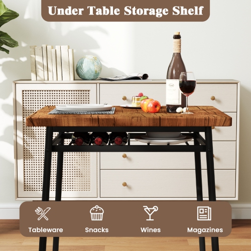 Gymax 3-Piece Wood Square Kitchen Table & Chair Set w/ Metal Frame Storage Rack